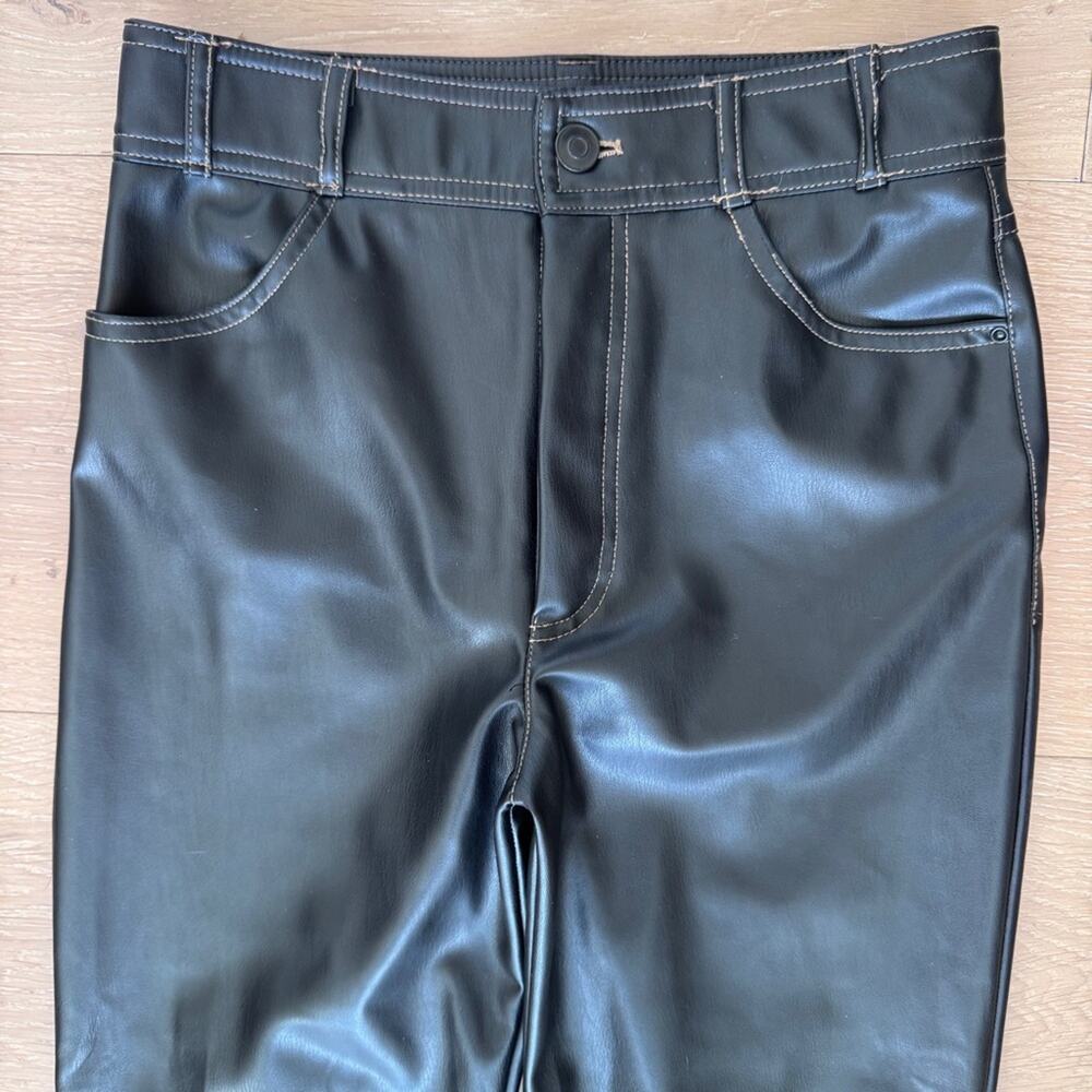 Zara Black Faux Leather Straight Leg Contrast Stitch Pants size XS - Picture 6 of 16